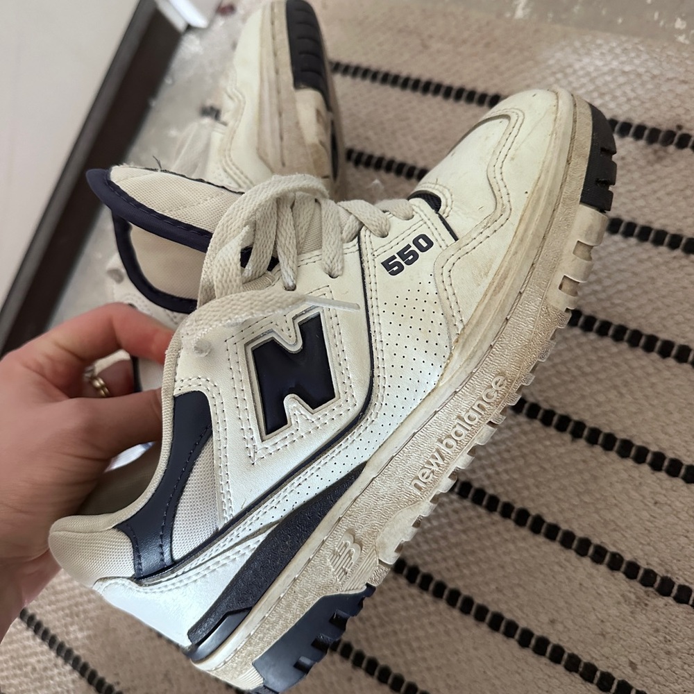 New Balance 550 White & Dark Purple Athletic Sneakers
